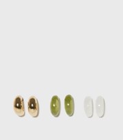 New Look 3 Pack Green Gold and White Resin Hoop Earrings
